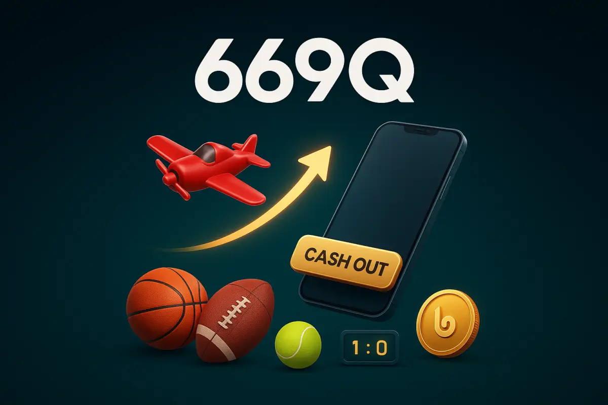 669Q (BD 669Q Games) aviator crash game screen a rising plane, multiplier counter and cash-out button on a phone