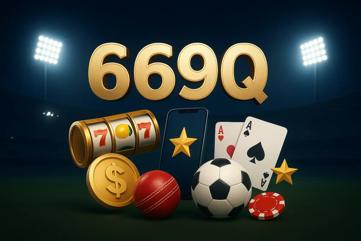 669Q (BD 669Q Games) slots game screen with spinning reels, coins and a phone on a simple background